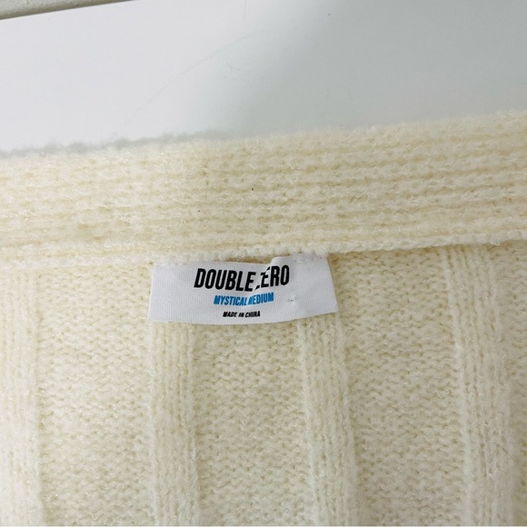 Double Zero Cream Thick Knit Ribbed Fray Hem Cardigan Sweater Medium Women’s - Picture 8 of 10